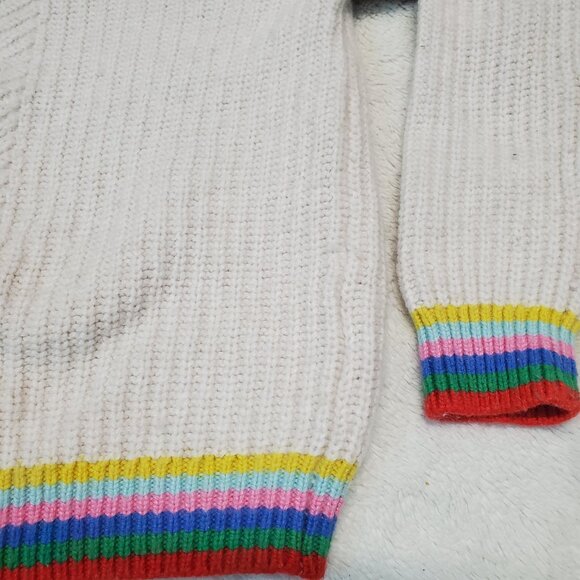 Boden Cream Cable Knit Rainbow Wool Blend Cottagecore Artsy School Sweater 8 9 - Picture 2 of 5